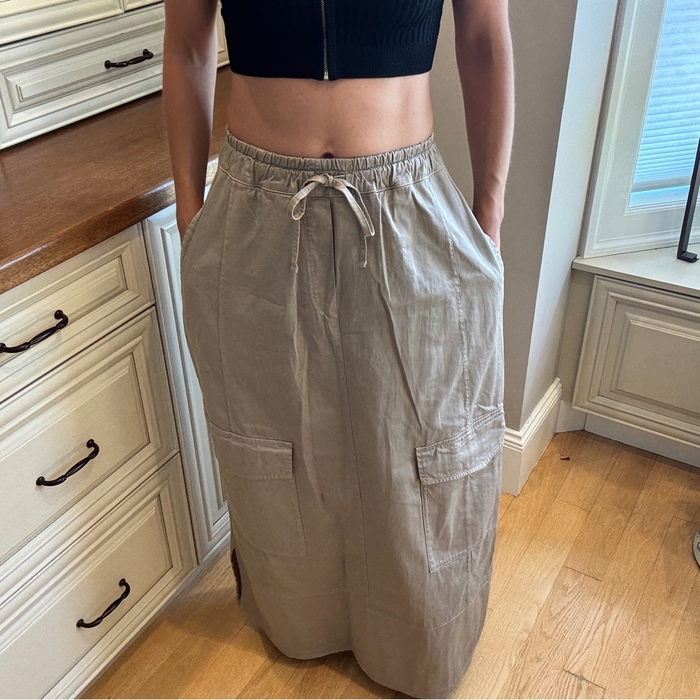 Elegant Tan Maxi Skirt with Drawstring Waist